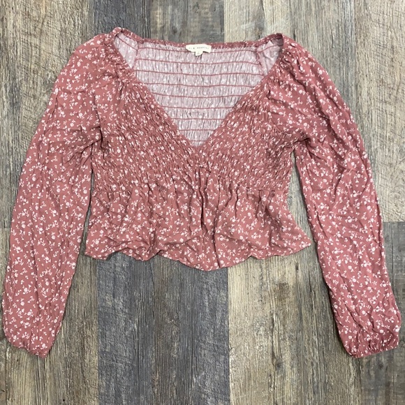 La Hearts Tops - L.A. Hearts long sleeved plunging v neck crop top